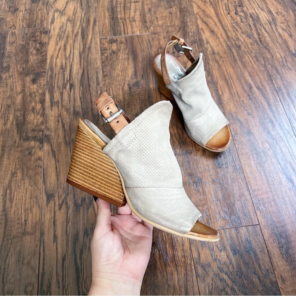 Miz Mooz • Kona wedge sandals Pebble taupe leather open toe slingback perforated